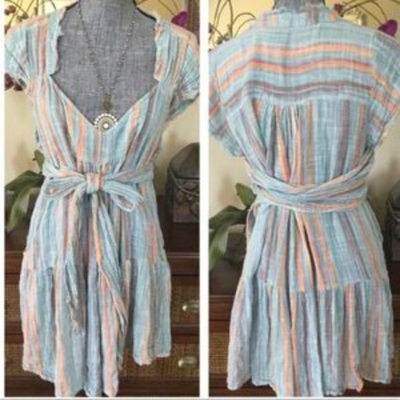 Free People One Maia Striped Wrap Mini Dress XS - Picture 5 of 6